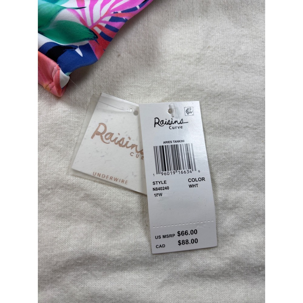 Raisins Curve Aries Tankini Top Tropical Floral Underwire Pink Blue N840240 18W - Picture 5 of 6